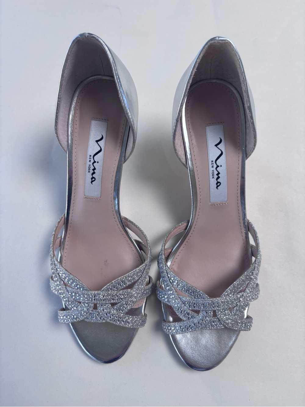 Nina Silver Glitter Crisscross D'Orsay Heels